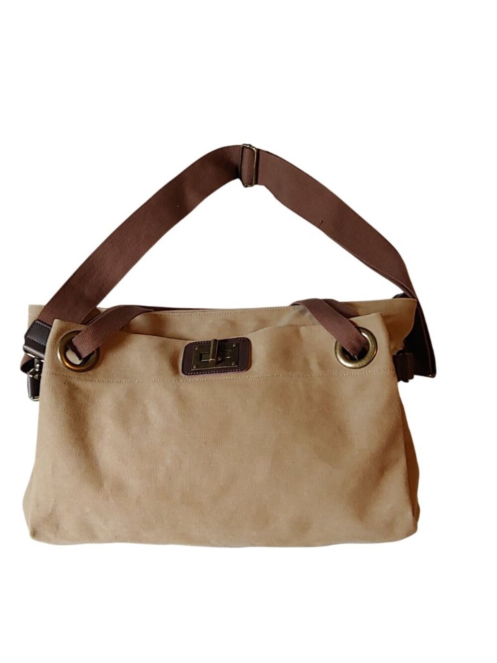 ZEDE Pont-des-Arts Washed Canvas Split Leather Crossbody Tote Contemporary - Picture 2 of 15